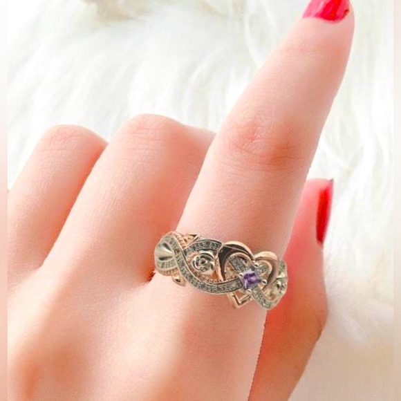 HP❤️New Women Fashion Rose Flower Love Heart Ring Sz 5 - Picture 4 of 9